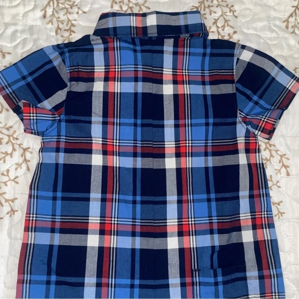 NWT Janie and Jack baby plaid collared button up onesie jumper 6-12 months blue - Picture 5 of 7